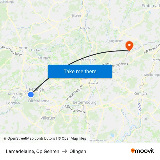Lamadelaine, Op Gehren to Olingen map