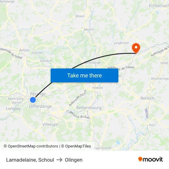 Lamadelaine, Schoul to Olingen map