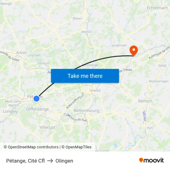 Pétange, Cité Cfl to Olingen map