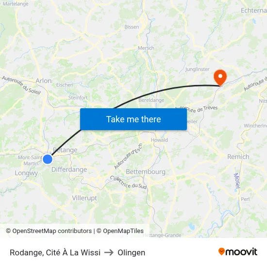 Rodange, Cité À La Wissi to Olingen map