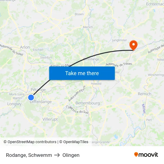 Rodange, Schwemm to Olingen map