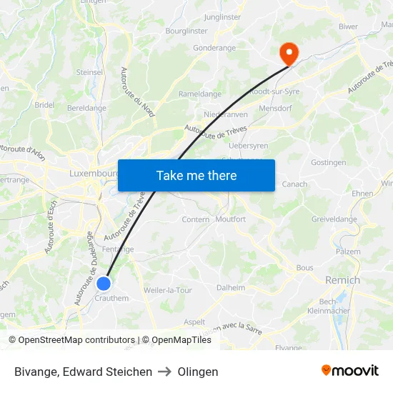 Bivange, Edward Steichen to Olingen map