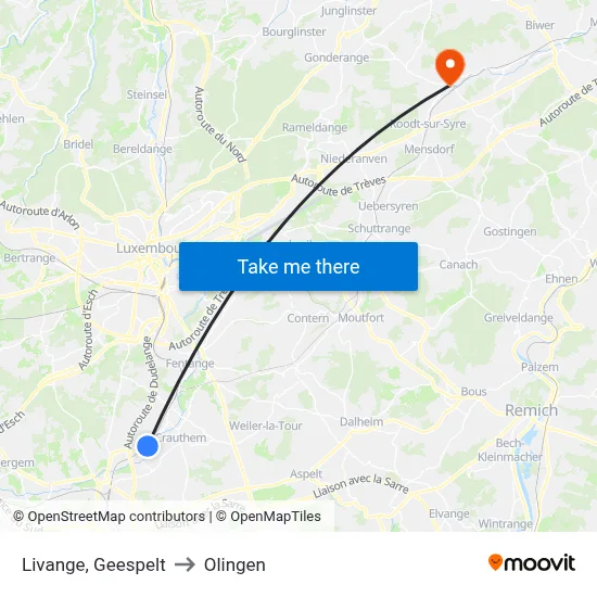 Livange, Geespelt to Olingen map