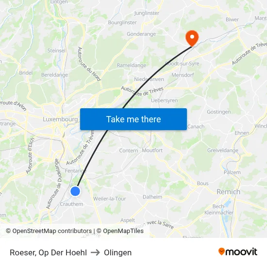 Roeser, Op Der Hoehl to Olingen map
