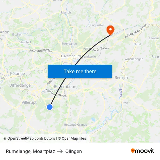 Rumelange, Moartplaz to Olingen map