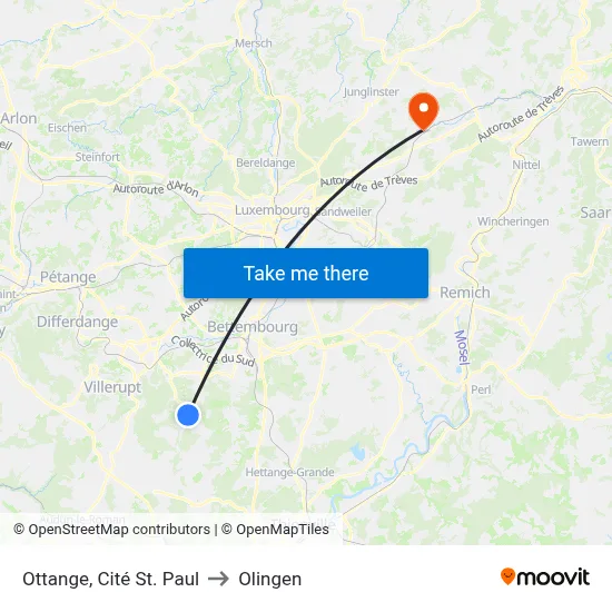 Ottange, Cité St. Paul to Olingen map