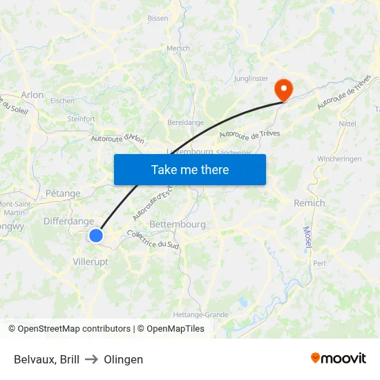 Belvaux, Brill to Olingen map