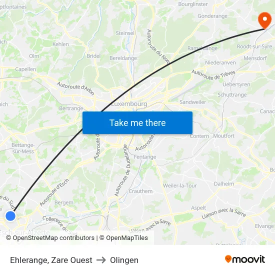 Ehlerange, Zare Ouest to Olingen map