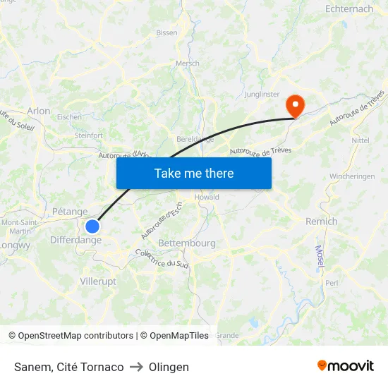 Sanem, Cité Tornaco to Olingen map