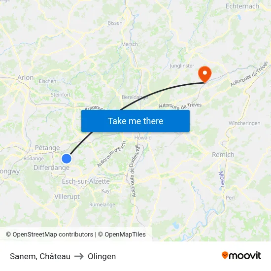 Sanem, Château to Olingen map