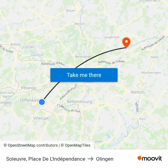 Soleuvre, Place De L'Indépendance to Olingen map