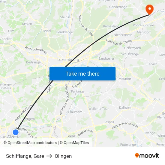 Schifflange, Gare to Olingen map