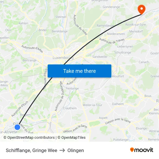 Schifflange, Gringe Wee to Olingen map