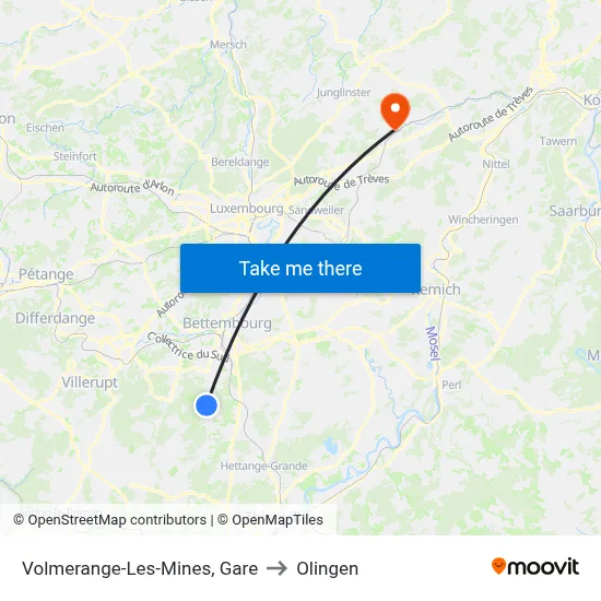 Volmerange-Les-Mines, Gare to Olingen map