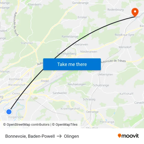 Bonnevoie, Baden-Powell to Olingen map