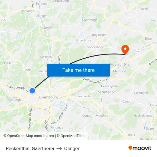 Reckenthal, Gäertnerei to Olingen map