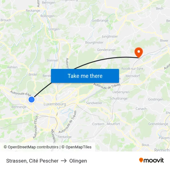 Strassen, Cité Pescher to Olingen map