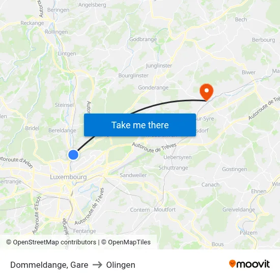 Dommeldange, Gare to Olingen map