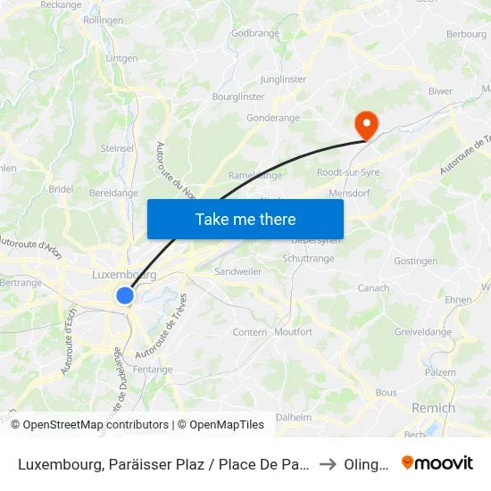 Luxembourg, Paräisser Plaz / Place De Paris to Olingen map