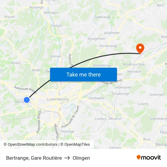 Bertrange, Gare Routière to Olingen map