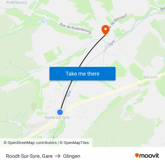 Roodt-Sur-Syre, Gare to Olingen map