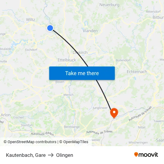 Kautenbach, Gare to Olingen map