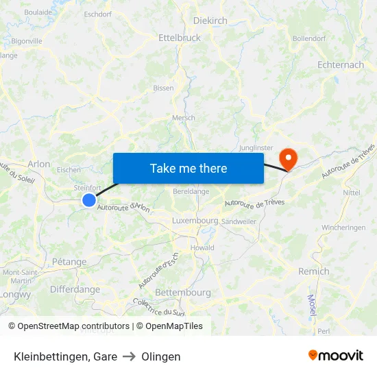 Kleinbettingen, Gare to Olingen map