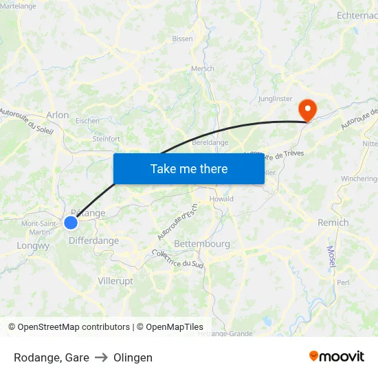Rodange, Gare to Olingen map