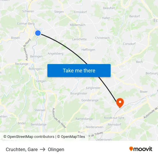 Cruchten, Gare to Olingen map