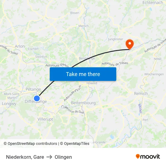 Niederkorn, Gare to Olingen map