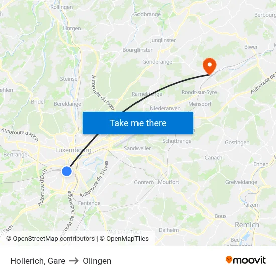 Hollerich, Gare to Olingen map