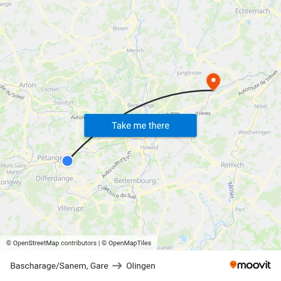 Bascharage/Sanem, Gare to Olingen map
