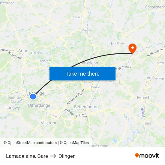 Lamadelaine, Gare to Olingen map