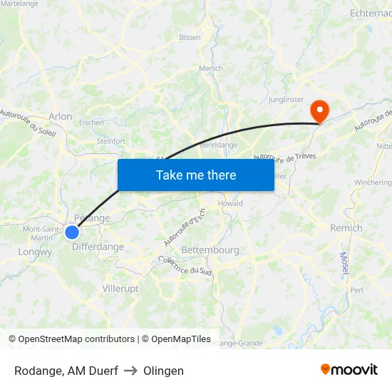 Rodange, AM Duerf to Olingen map
