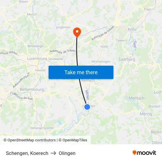 Schengen, Koerech to Olingen map