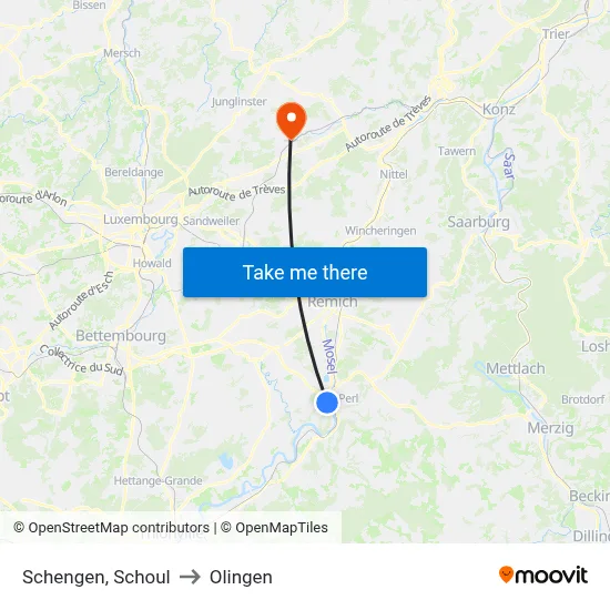 Schengen, Schoul to Olingen map