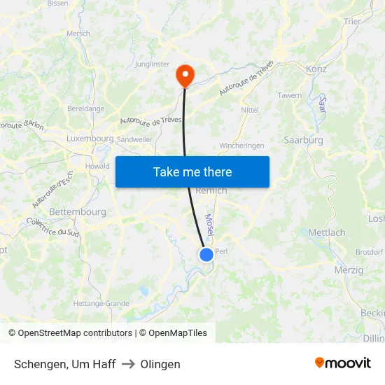 Schengen, Um Haff to Olingen map
