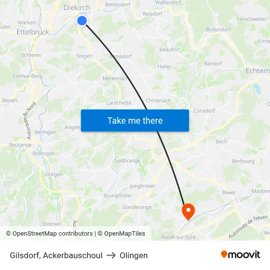 Gilsdorf, Ackerbauschoul to Olingen map