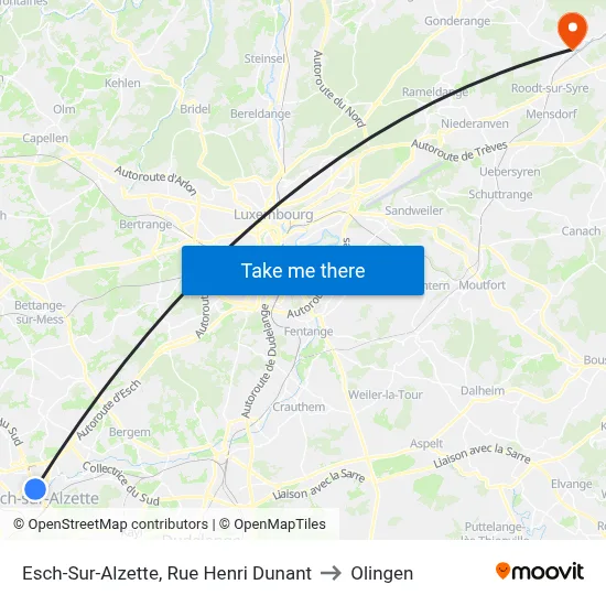 Esch-Sur-Alzette, Rue Henri Dunant to Olingen map