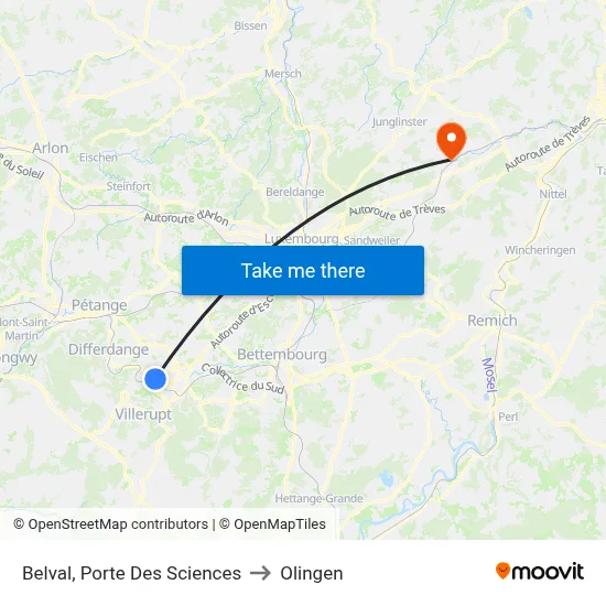 Belval, Porte Des Sciences to Olingen map