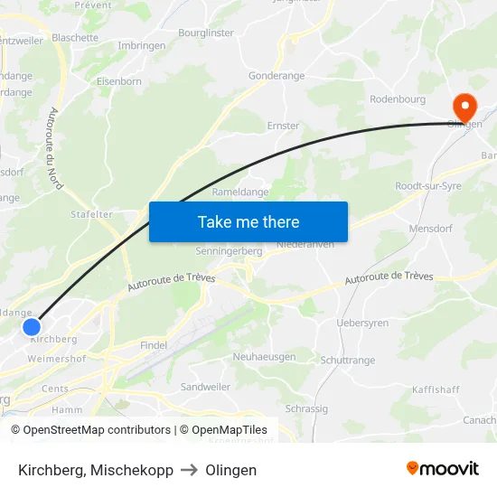 Kirchberg, Mischekopp to Olingen map
