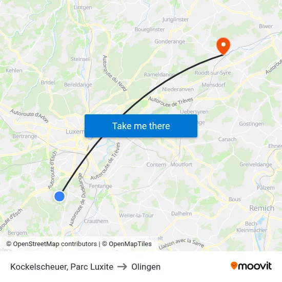 Kockelscheuer, Parc Luxite to Olingen map
