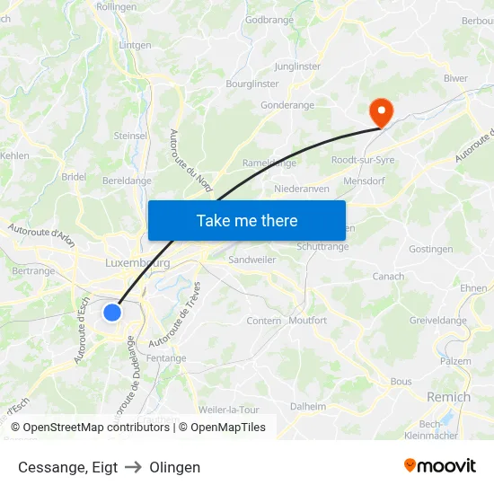 Cessange, Eigt to Olingen map