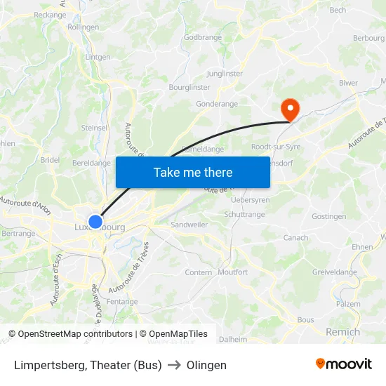 Limpertsberg, Theater (Bus) to Olingen map
