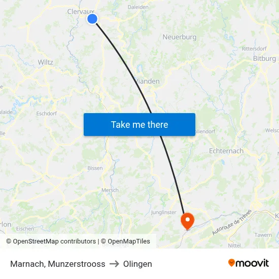 Marnach, Munzerstrooss to Olingen map