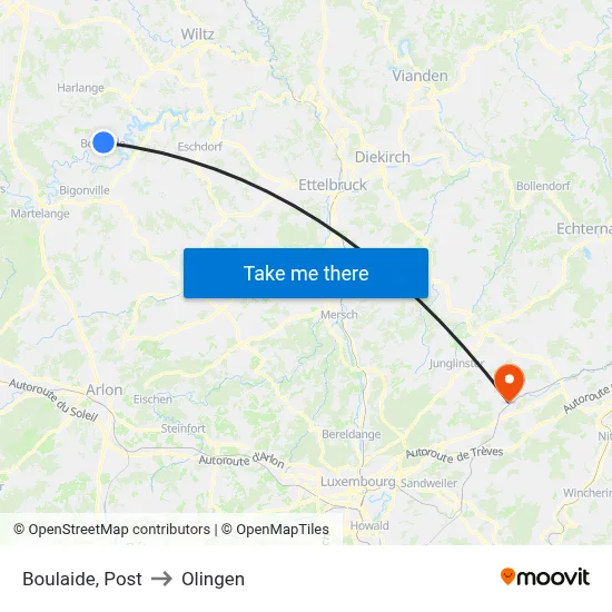 Boulaide, Post to Olingen map