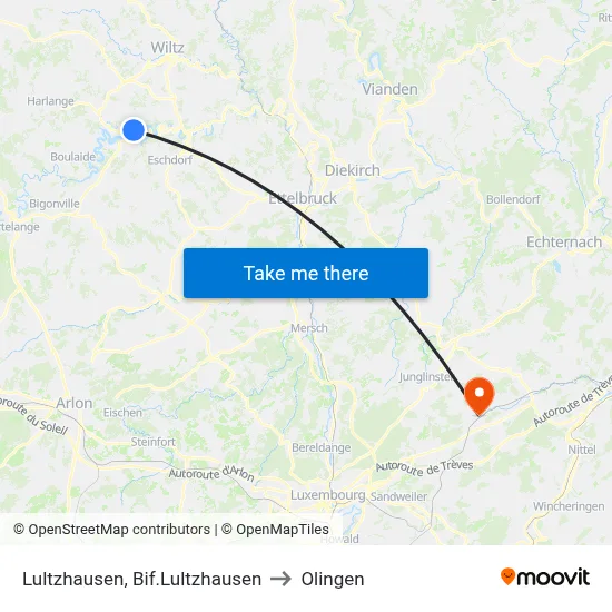 Lultzhausen, Bif.Lultzhausen to Olingen map
