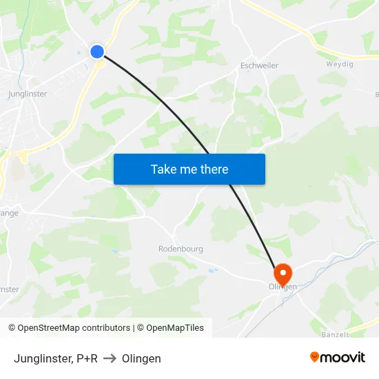 Junglinster, P+R to Olingen map
