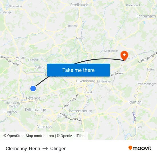 Clemency, Henn to Olingen map