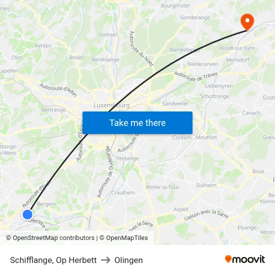 Schifflange, Op Herbett to Olingen map